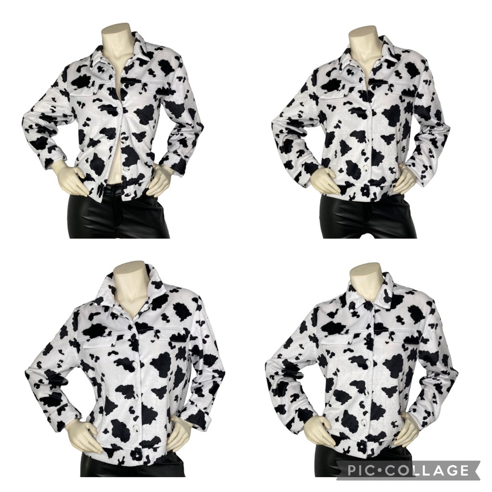 STEVEN ROSS Vintage Cow Print Faux Fur Button Down Shacket Jacket Blazer,L